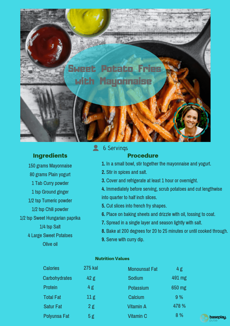 Sweet Potato Fries with Curried Mayonnaise Dip